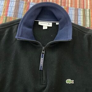Lacoste Men's Black and Navy Quarter Zip Size Small